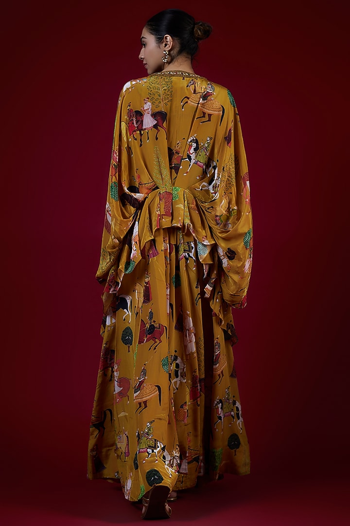 Mango Yellow Crepe Hand Embroidered Co-Ord Set by Rajat tangri at Pernia's Pop Up Shop