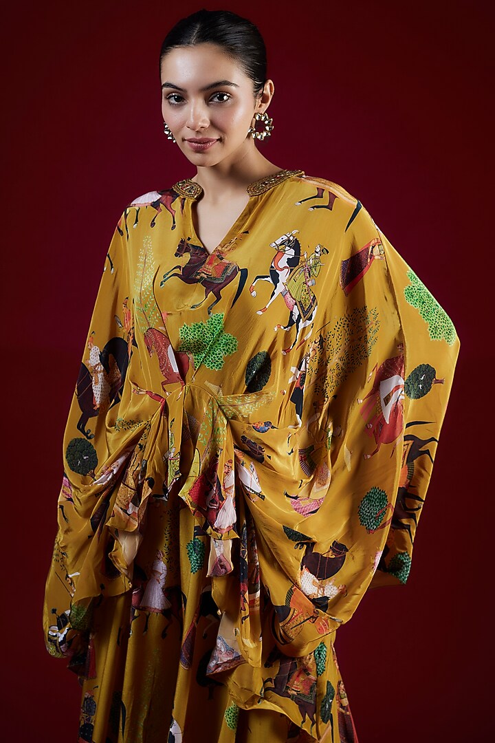 Mango Yellow Crepe Hand Embroidered Co-Ord Set by Rajat tangri at Pernia's Pop Up Shop