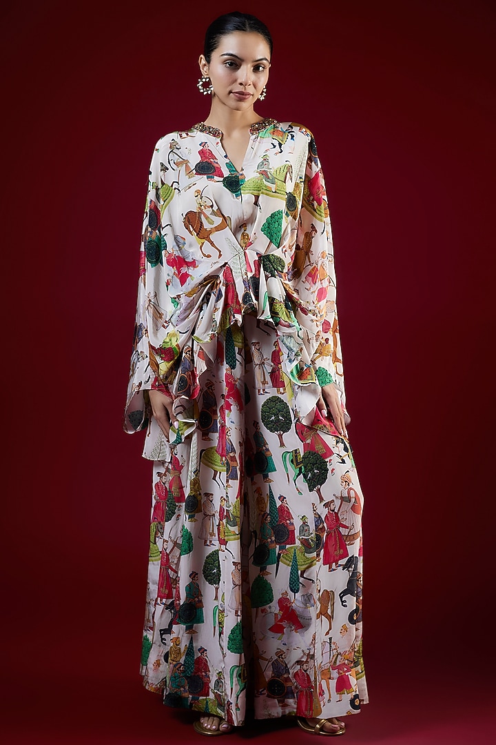 Ivory Crepe Hand Embroidered Co-Ord Set by Rajat tangri at Pernia's Pop Up Shop
