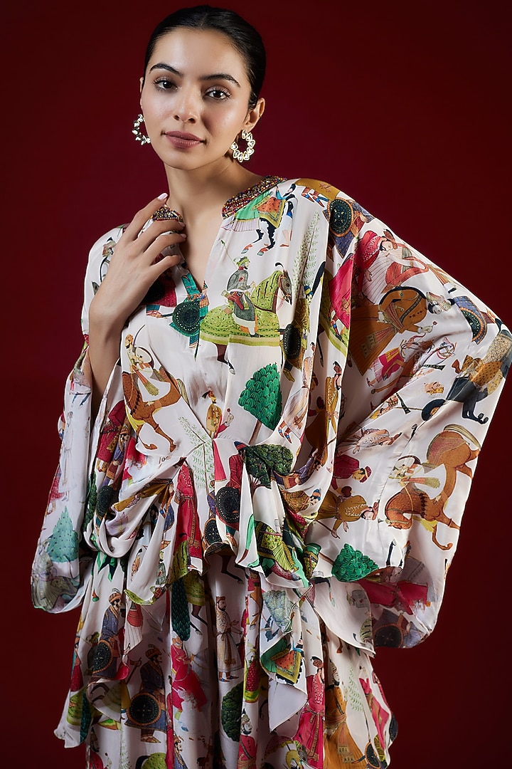 Ivory Crepe Hand Embroidered Co-Ord Set by Rajat tangri at Pernia's Pop Up Shop