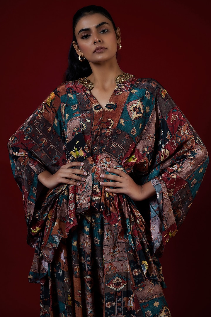 Multi-Colored Crepe Hand Embroidered Co-Ord Set by Rajat tangri at Pernia's Pop Up Shop