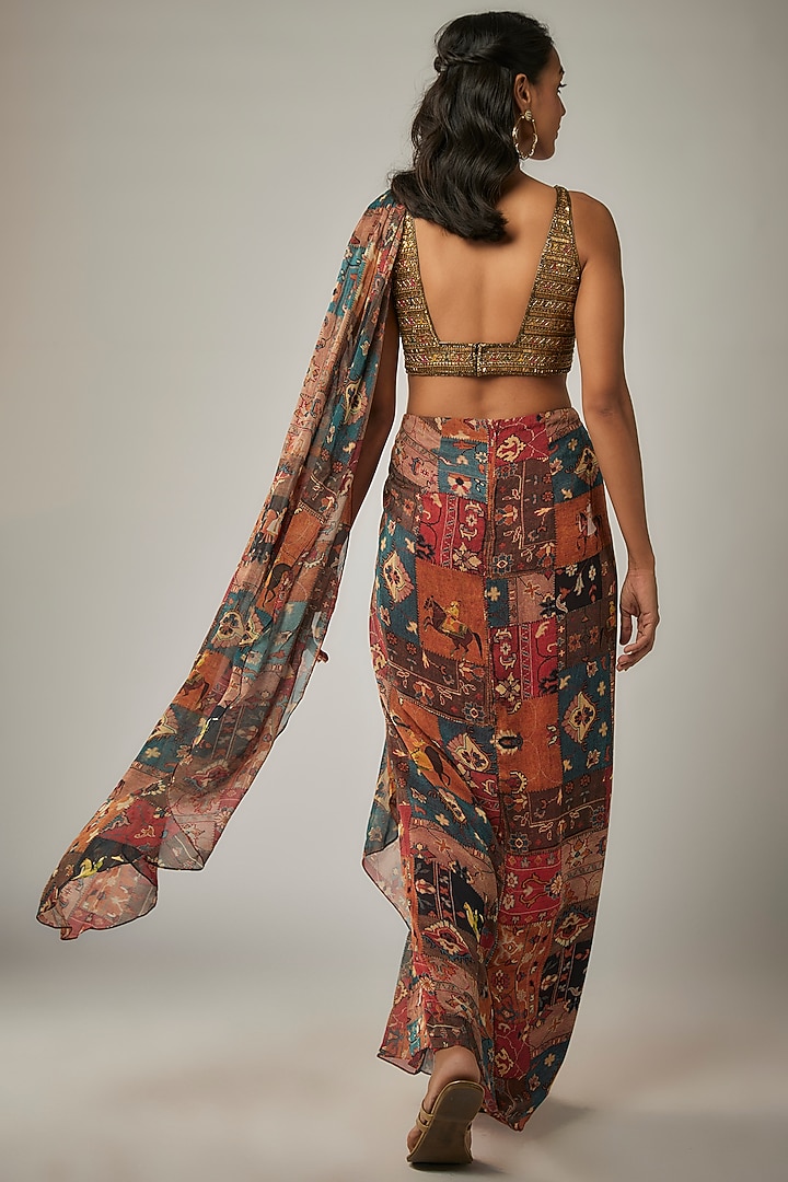 Multi-Colored Georgette Pre-Stitched Wedding Saree Set by Rajat tangri at Pernia's Pop Up Shop