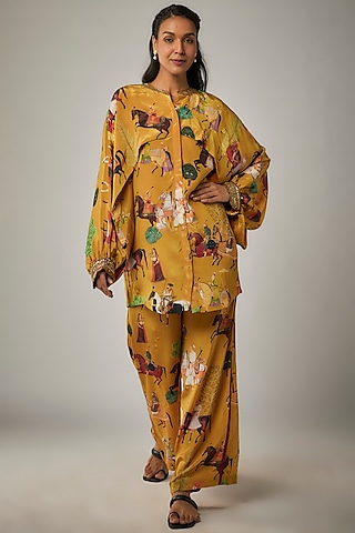 Mango Yellow Crepe Co-Ord Set by Rajat tangri 