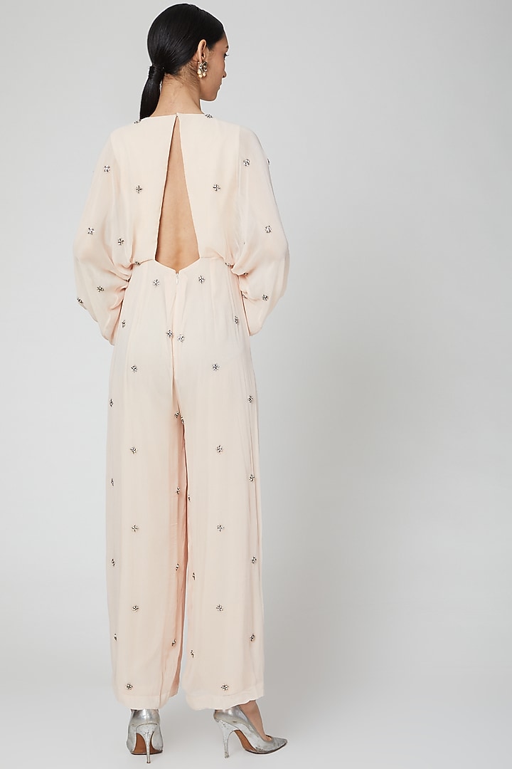 Beige Hand Embroidered Jumpsuit by Rajat tangri  at Pernia's Pop Up Shop