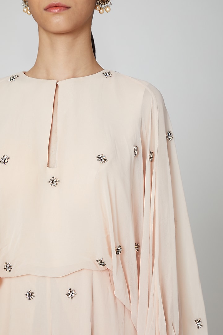 Beige Hand Embroidered Jumpsuit by Rajat tangri  at Pernia's Pop Up Shop