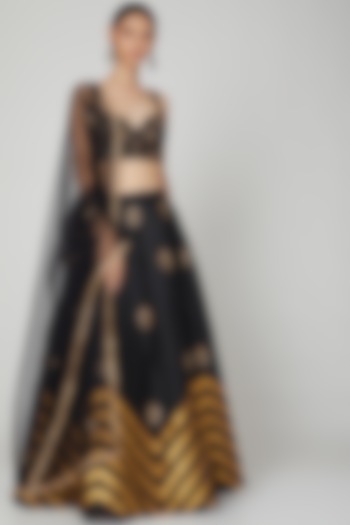 Black Embroidered Wedding Lehenga Set by Rajat tangri  at Pernia's Pop Up Shop