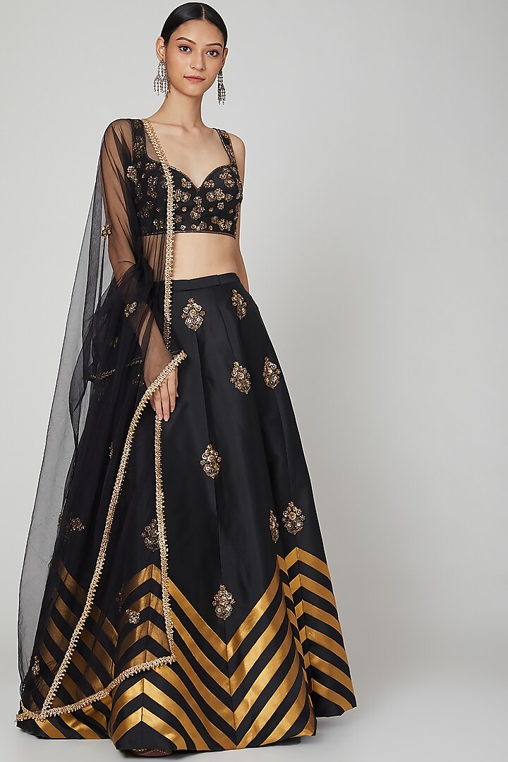 Black Embroidered Wedding Lehenga Set by Rajat tangri  at Pernia's Pop Up Shop