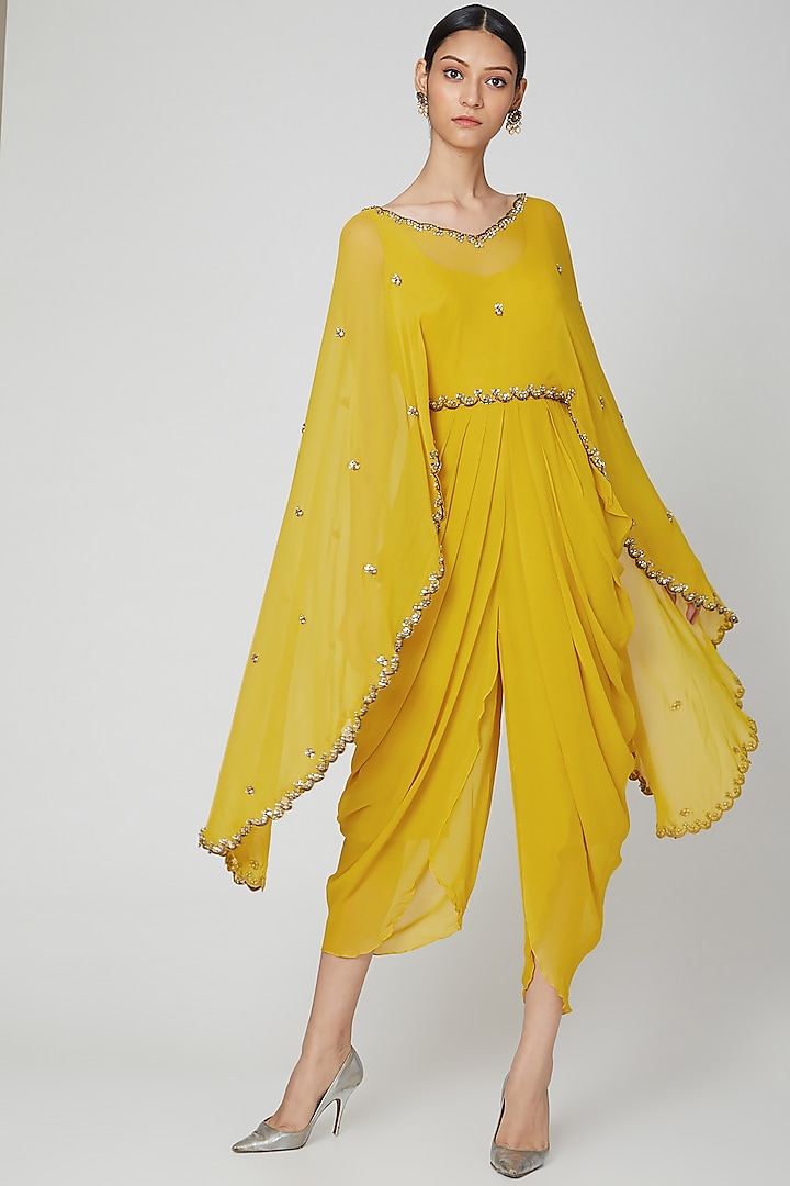 Yellow Zardosi Embroidered Jumpsuit  by Rajat tangri  at Pernia's Pop Up Shop