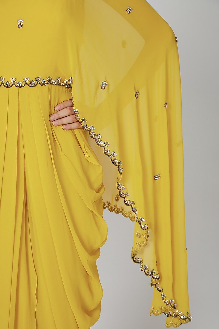 Yellow Zardosi Embroidered Jumpsuit by Rajat tangri at Pernia's Pop Up Shop
