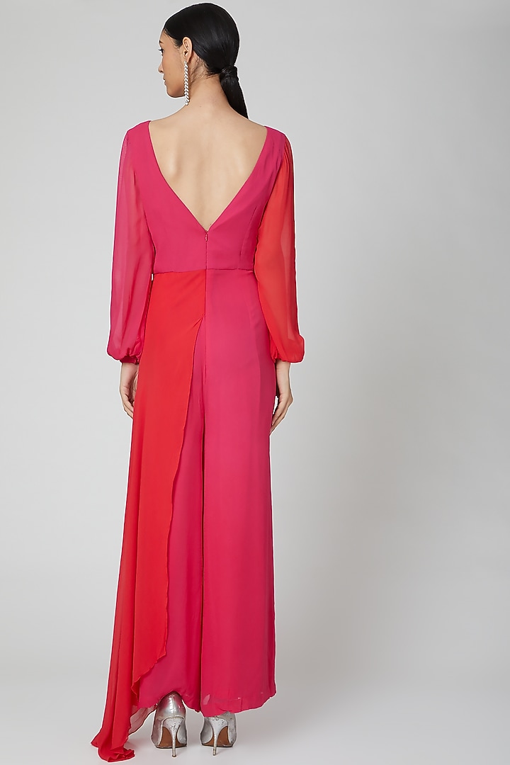 Fuchsia & Red Embroidered Jumpsuit by Rajat tangri at Pernia's Pop Up Shop