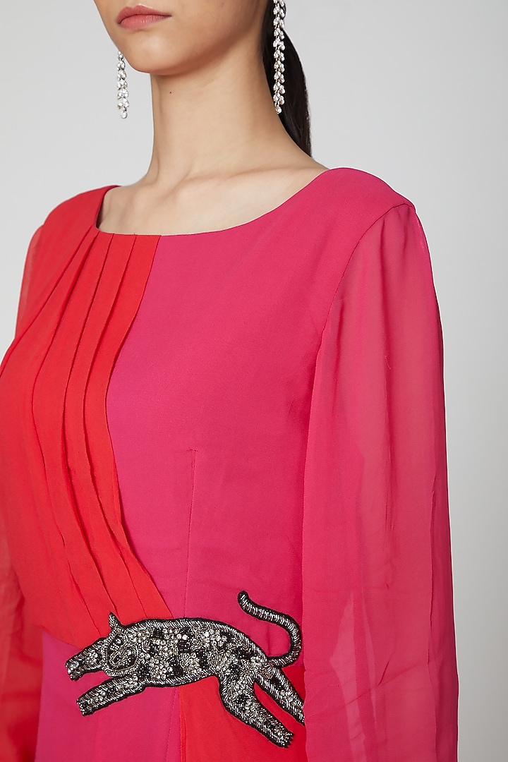 Fuchsia & Red Embroidered Jumpsuit by Rajat tangri at Pernia's Pop Up Shop