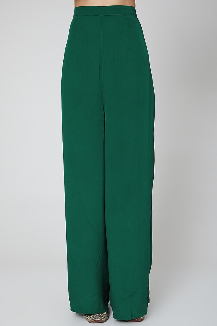 Emerald Green Taffeta Applique Embroidered Asymmetrical Tunic Set by Rajat tangri at Pernia's Pop Up Shop