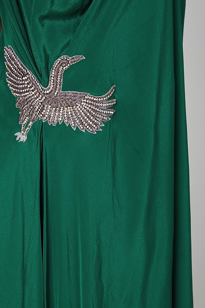 Emerald Green Taffeta Applique Embroidered Asymmetrical Tunic Set by Rajat tangri at Pernia's Pop Up Shop