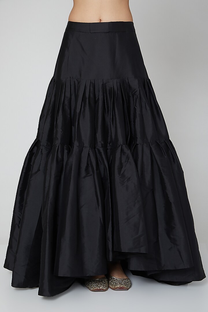 Black Taffeta Sequins Embroidered Layered Wedding Lehenga Set by Rajat tangri  at Pernia's Pop Up Shop