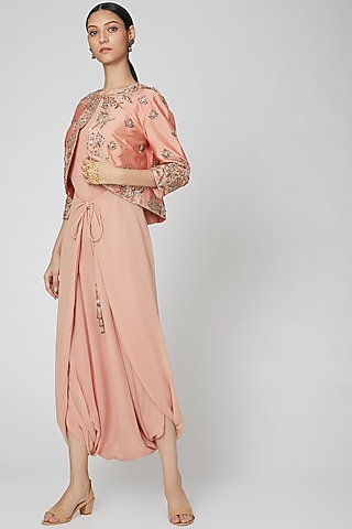 Peach Jumpsuit With Jacket by Rajat tangri 