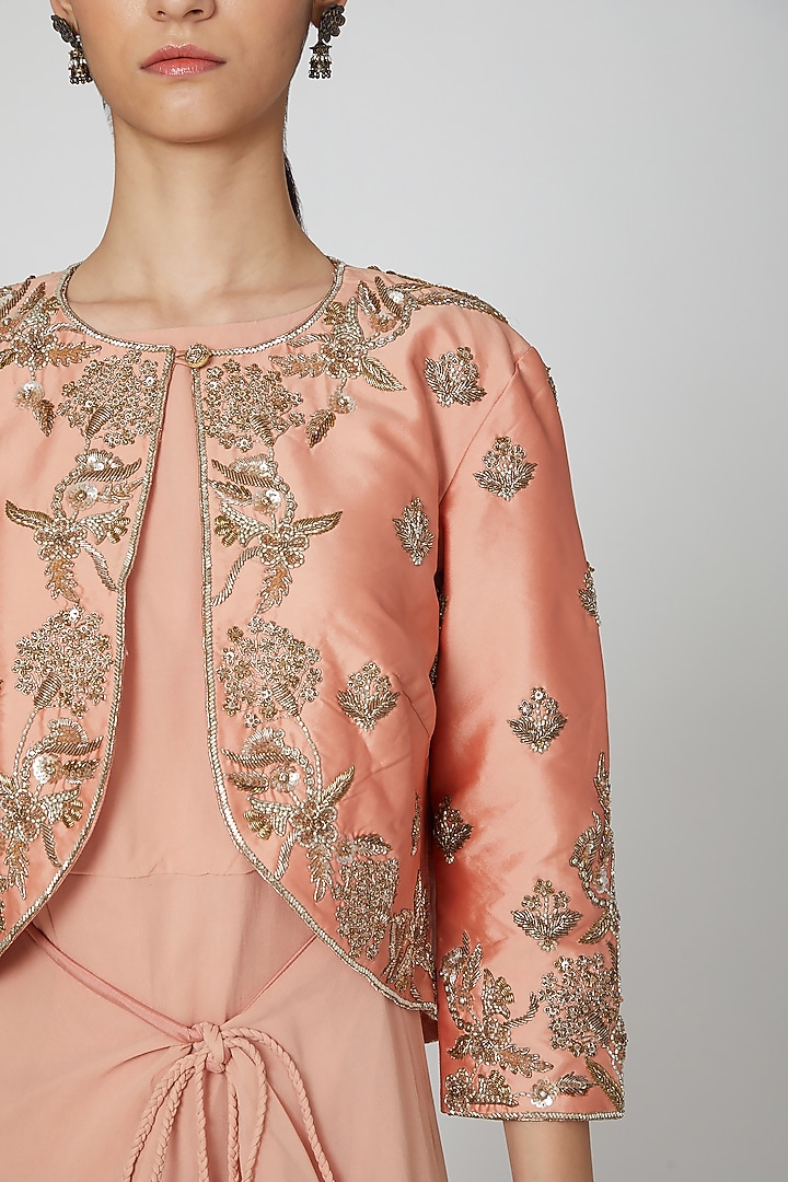 Peach Jumpsuit With Jacket by Rajat tangri at Pernia's Pop Up Shop