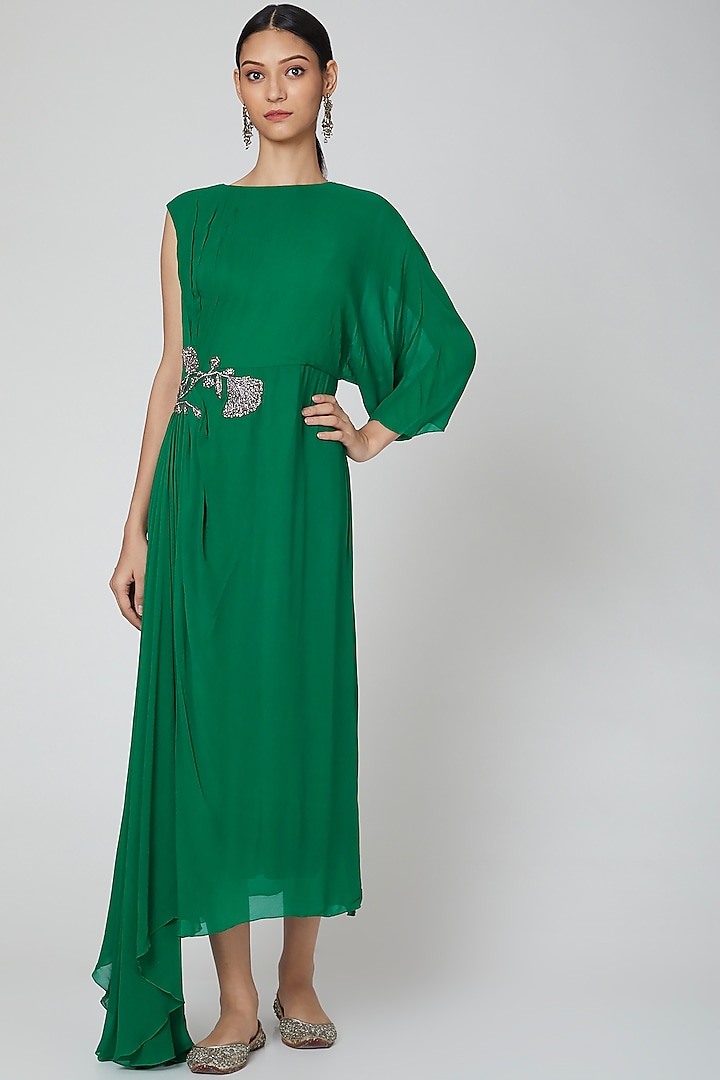Emerald Green Asymmetrical Dress by Rajat tangri 