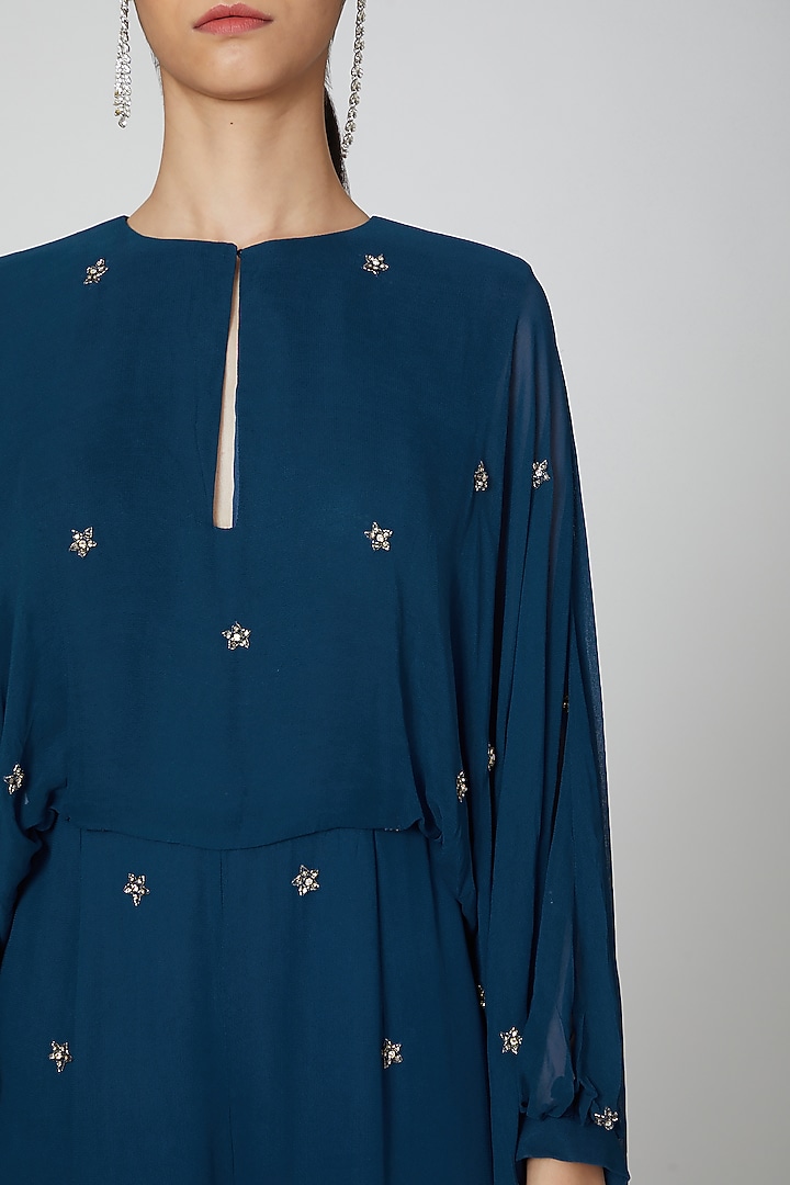 Cobalt Blue Embroidered Jumpsuit by Rajat tangri at Pernia's Pop Up Shop