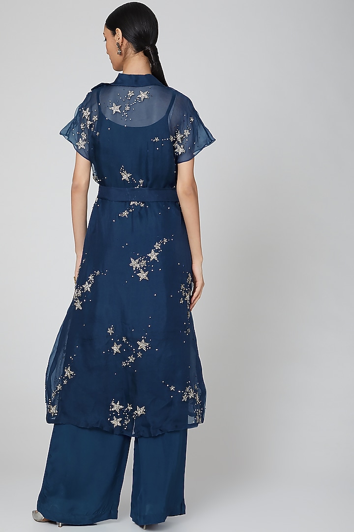 Cobalt Blue Embroidered Tunic Set by Rajat tangri at Pernia's Pop Up Shop