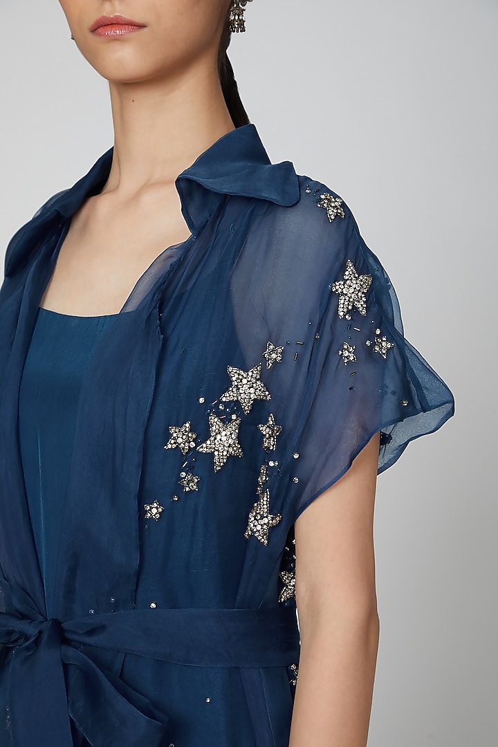 Cobalt Blue Embroidered Tunic Set by Rajat tangri at Pernia's Pop Up Shop