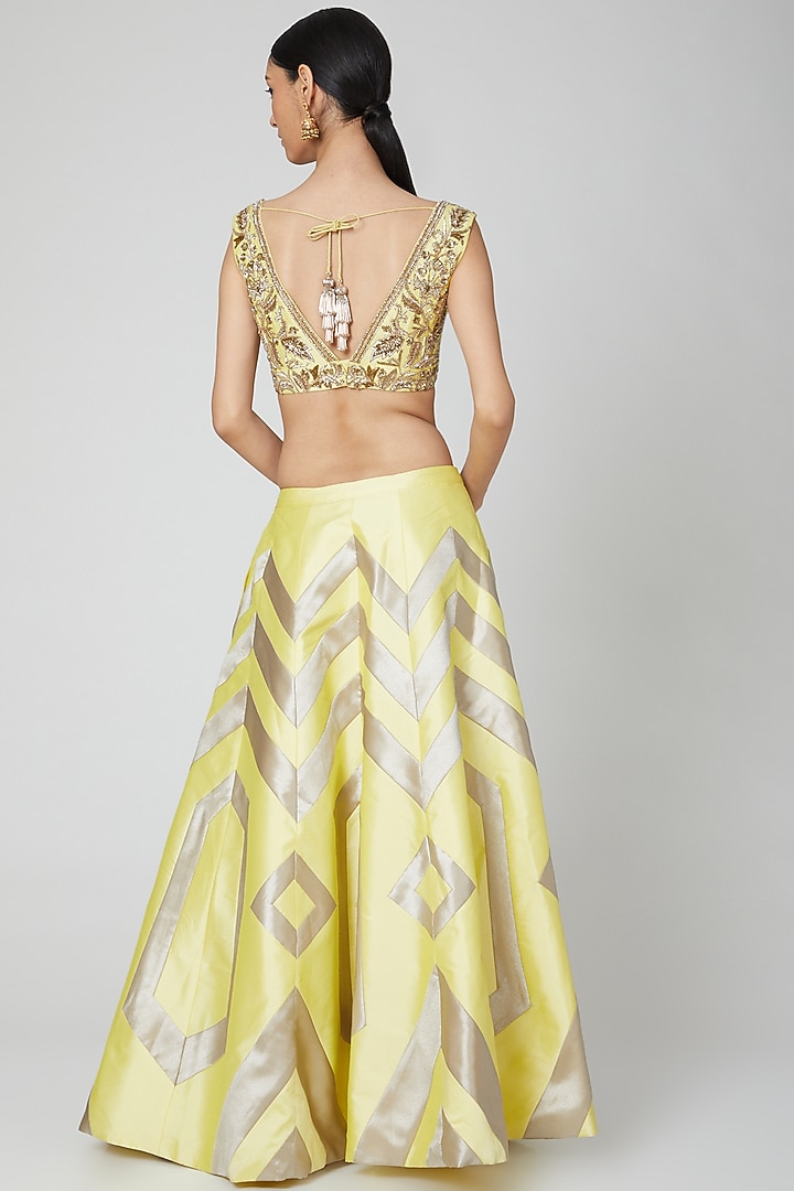 Yellow Embroidered Wedding Lehenga Set by Rajat tangri  at Pernia's Pop Up Shop