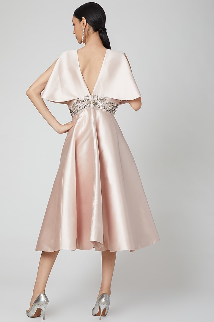Nude Flared Dress With Embroidered Belt by Rajat tangri at Pernia's Pop Up Shop