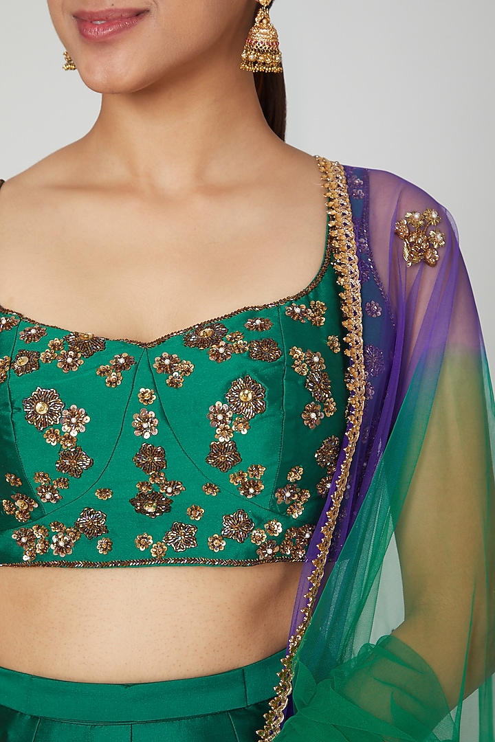 Emerald Green Embroidered Wedding Lehenga Set by Rajat tangri at Pernia's Pop Up Shop