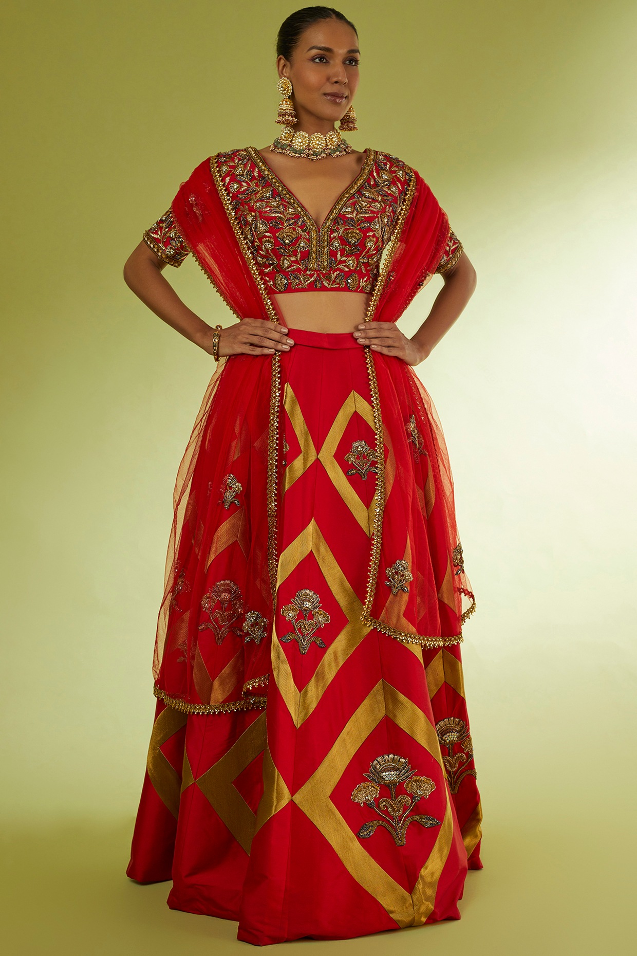 Vibrant Fuschia and Amber Brocade Lehenga Choli Set & Kurta Pyjama Fam