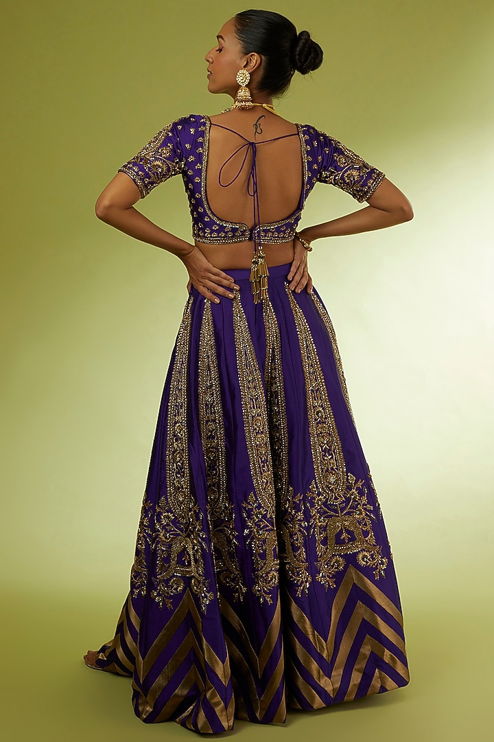 Violet Taffeta & Brocade Bridal Lehenga Set by Rajat tangri at Pernia's Pop Up Shop