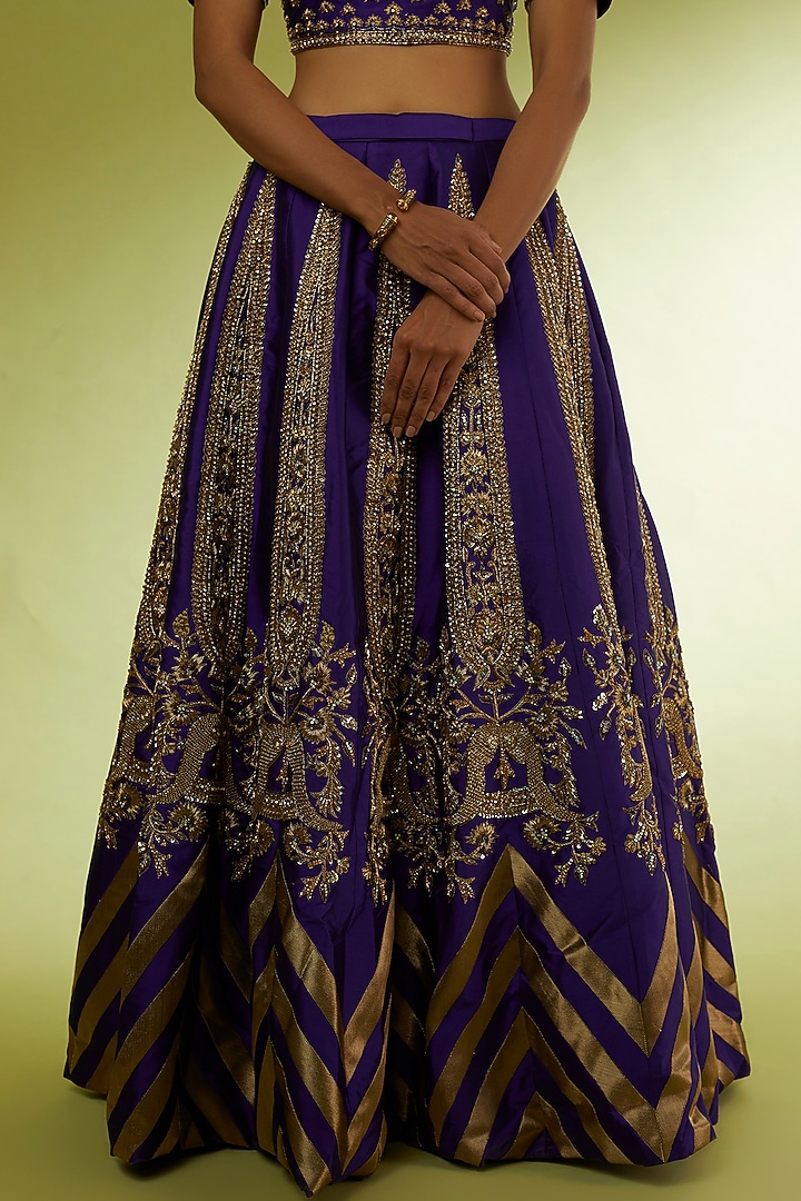 Violet Taffeta & Brocade Bridal Lehenga Set by Rajat tangri at Pernia's Pop Up Shop