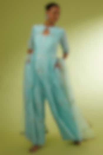 Blue Hand Embroidered Jumpsuit by Rajat tangri