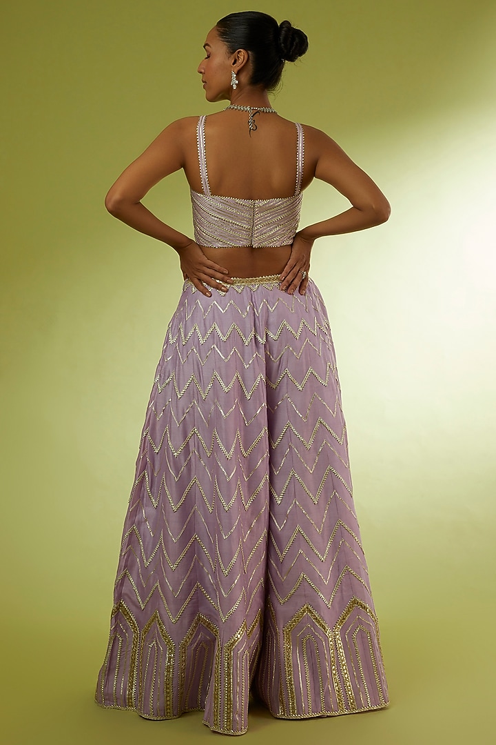 Purple Chanderi Gota Embroidered Flared Pant Set by Rajat tangri at Pernia's Pop Up Shop