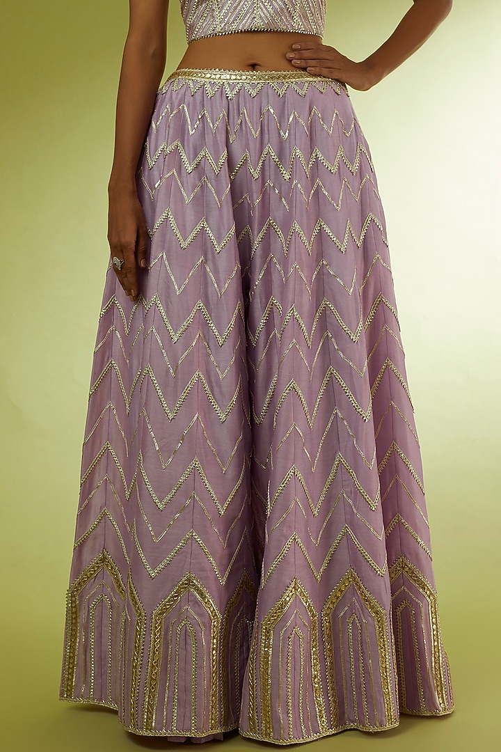Purple Chanderi Gota Embroidered Flared Pant Set by Rajat tangri at Pernia's Pop Up Shop