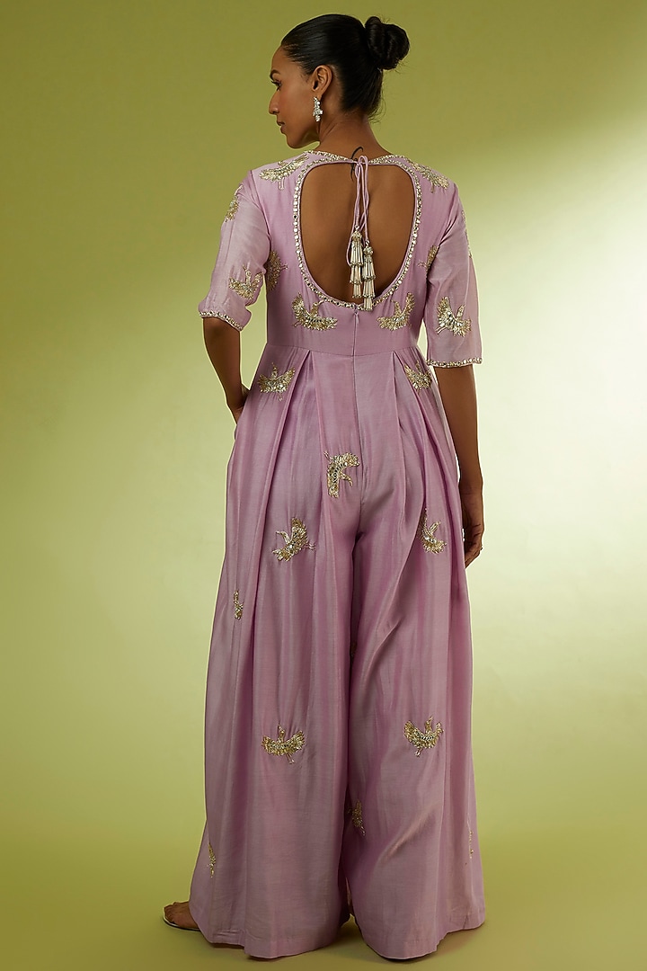 Lilac Hand Embroidered Jumpsuit by Rajat tangri at Pernia's Pop Up Shop
