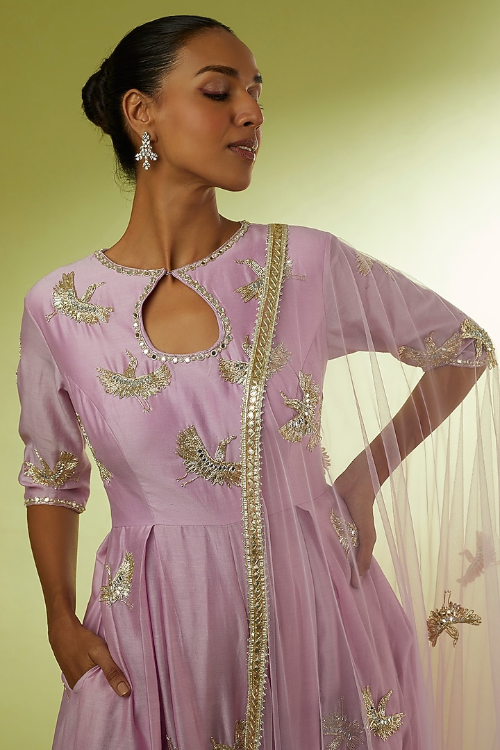 Lilac Hand Embroidered Jumpsuit by Rajat tangri at Pernia's Pop Up Shop