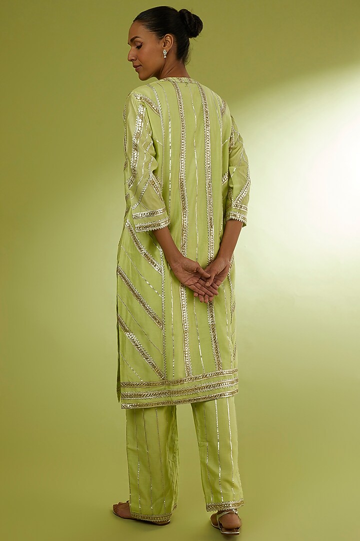 Lime Hand Embroidered Kurta Set by Rajat tangri at Pernia's Pop Up Shop