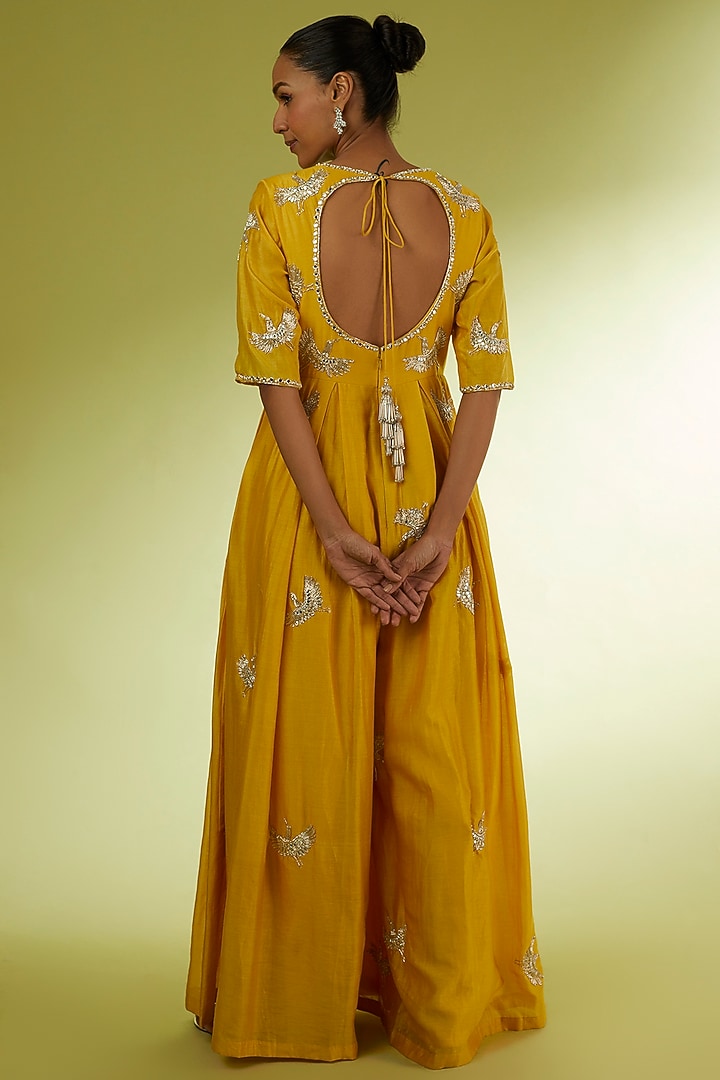 Yellow Hand Embroidered Jumpsuit by Rajat tangri at Pernia's Pop Up Shop