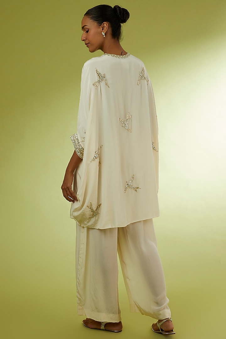 White Crepe Embroidered Kaftan Set by Rajat tangri at Pernia's Pop Up Shop
