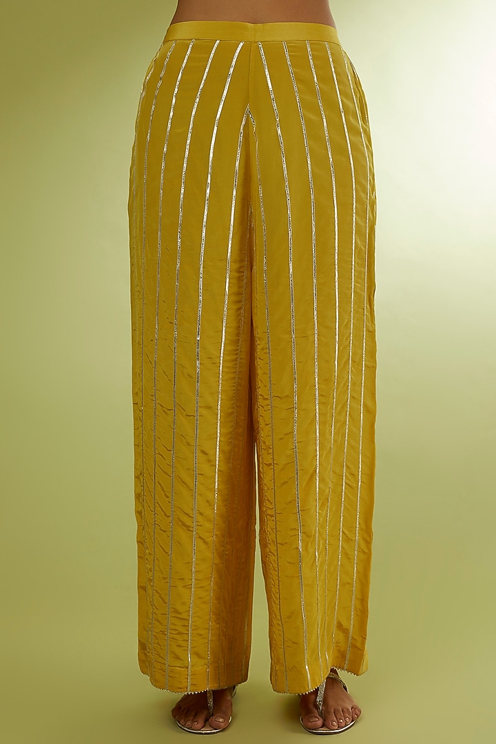 Yellow Crepe Embroidered Kaftan Set by Rajat tangri at Pernia's Pop Up Shop