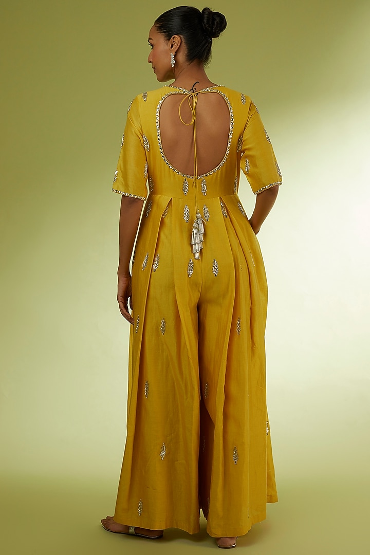 Yellow Hand Embroidered Jumpsuit by Rajat tangri at Pernia's Pop Up Shop