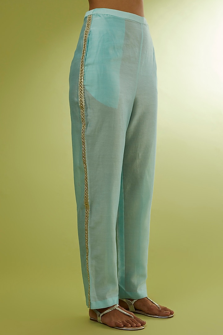 Powder Blue Hand Embroidered Kurta Set by Rajat tangri at Pernia's Pop Up Shop