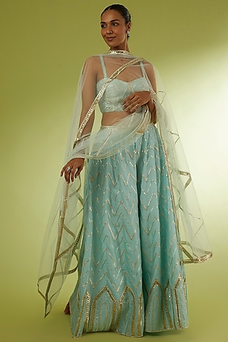 Powder Blue Embroidered Pant Set by Rajat tangri
