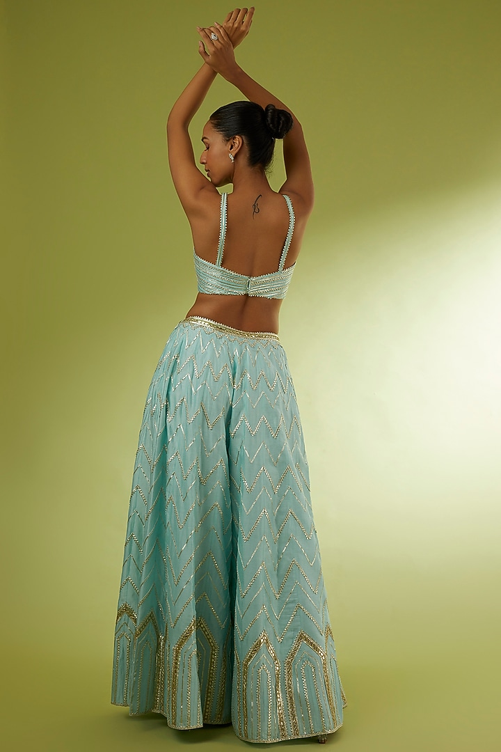 Powder Blue Embroidered Pant Set by Rajat tangri at Pernia's Pop Up Shop