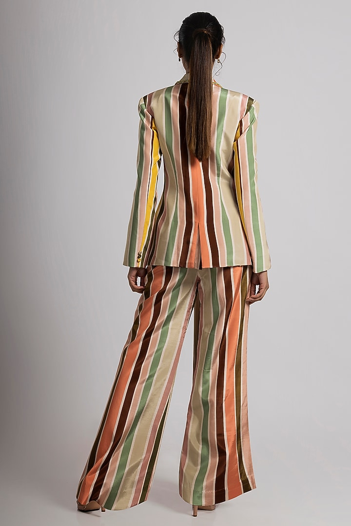 Multi-Colored Crepe Stripe Printed Pant Suit Set by Rajat tangri  at Pernia's Pop Up Shop