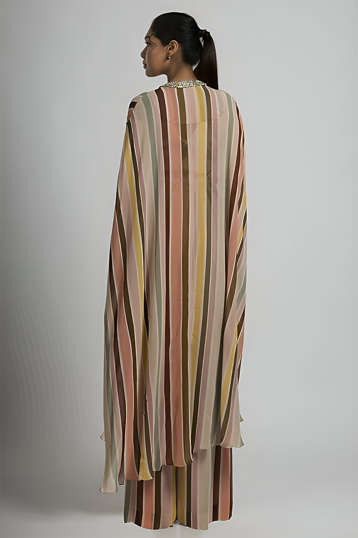 Multi-Colored Georgette Stripe Printed Kaftan Set by Rajat tangri at Pernia's Pop Up Shop