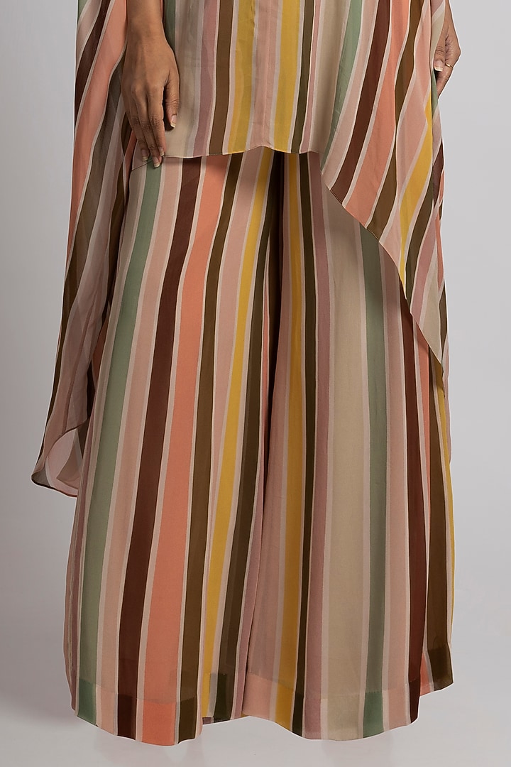 Multi-Colored Georgette Stripe Printed Kaftan Set by Rajat tangri at Pernia's Pop Up Shop