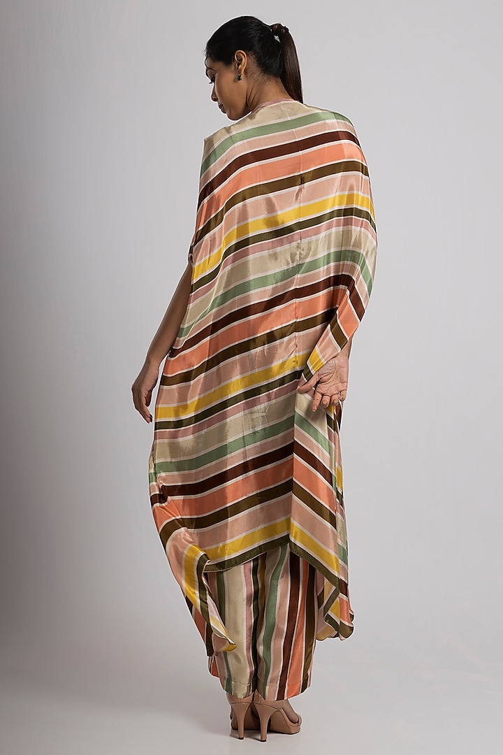 Multi-Colored Crepe Stripe Printed Kaftan Set by Rajat tangri  at Pernia's Pop Up Shop