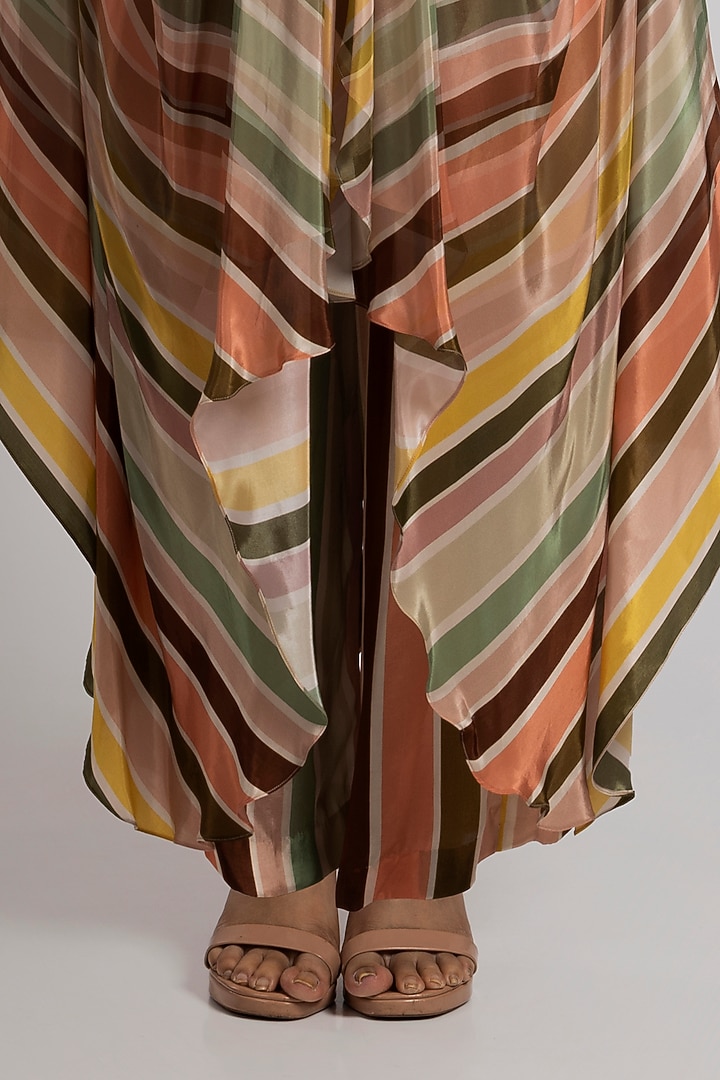 Multi-Colored Crepe Stripe Printed Kaftan Set by Rajat tangri  at Pernia's Pop Up Shop