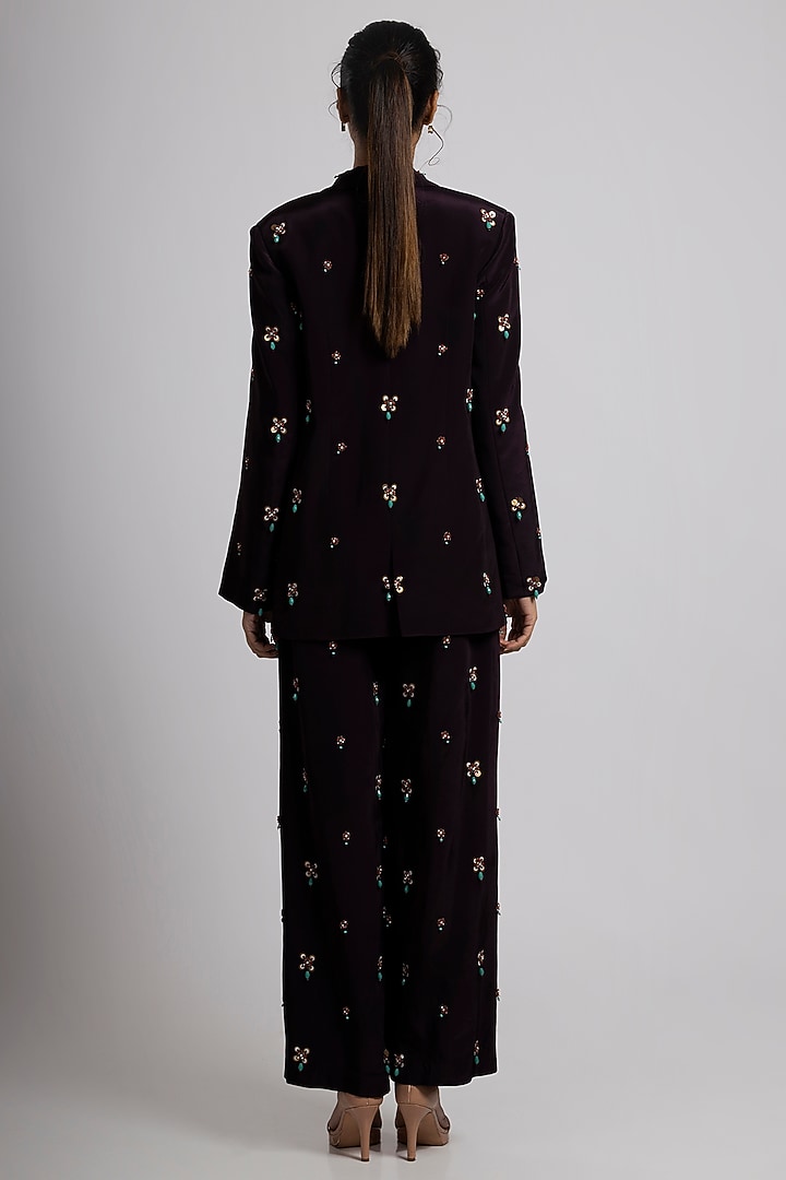 Brown Crepe Hand Embroidered Pant Suit Set by Rajat tangri  at Pernia's Pop Up Shop