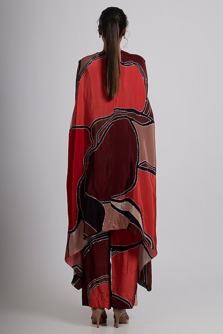 Multi-Colored Crepe Hand Embroidered Kaftan Set by Rajat tangri  at Pernia's Pop Up Shop